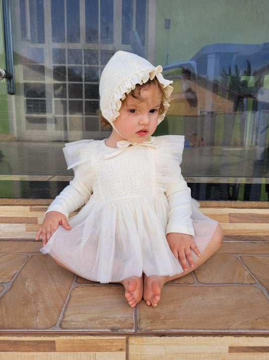 Rachel  Romper + matching bonnet