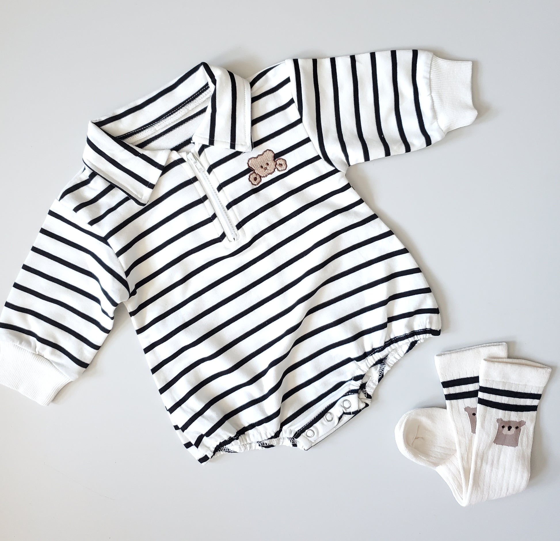 Striped Teddy Romper - nunubebe