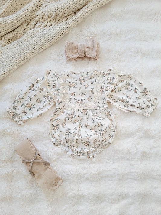 Flora Bundle  (as shown) Romper + tights + Hairband