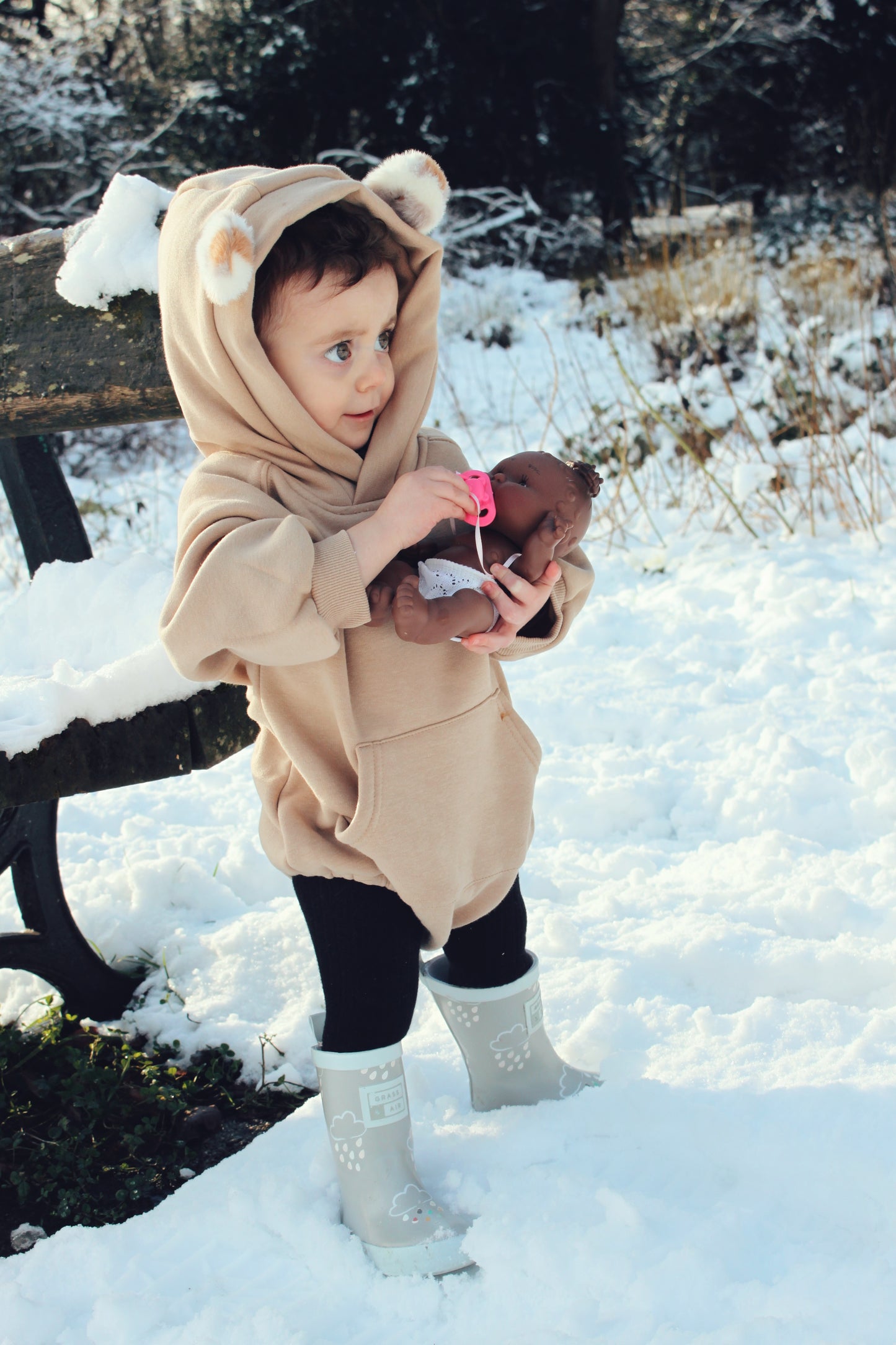 Bear Hooded Romper ( Brown /Ivory)