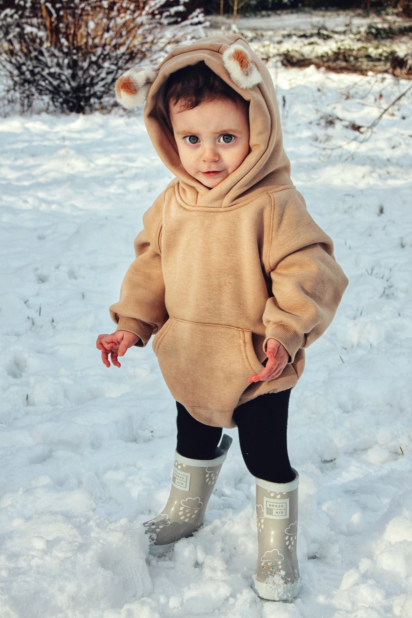 Bear Hooded Romper ( Brown /Ivory)