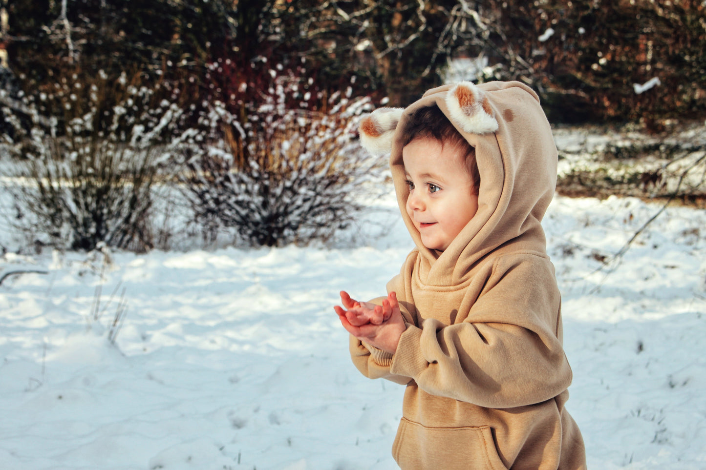 Bear Hooded Romper ( Brown /Ivory)