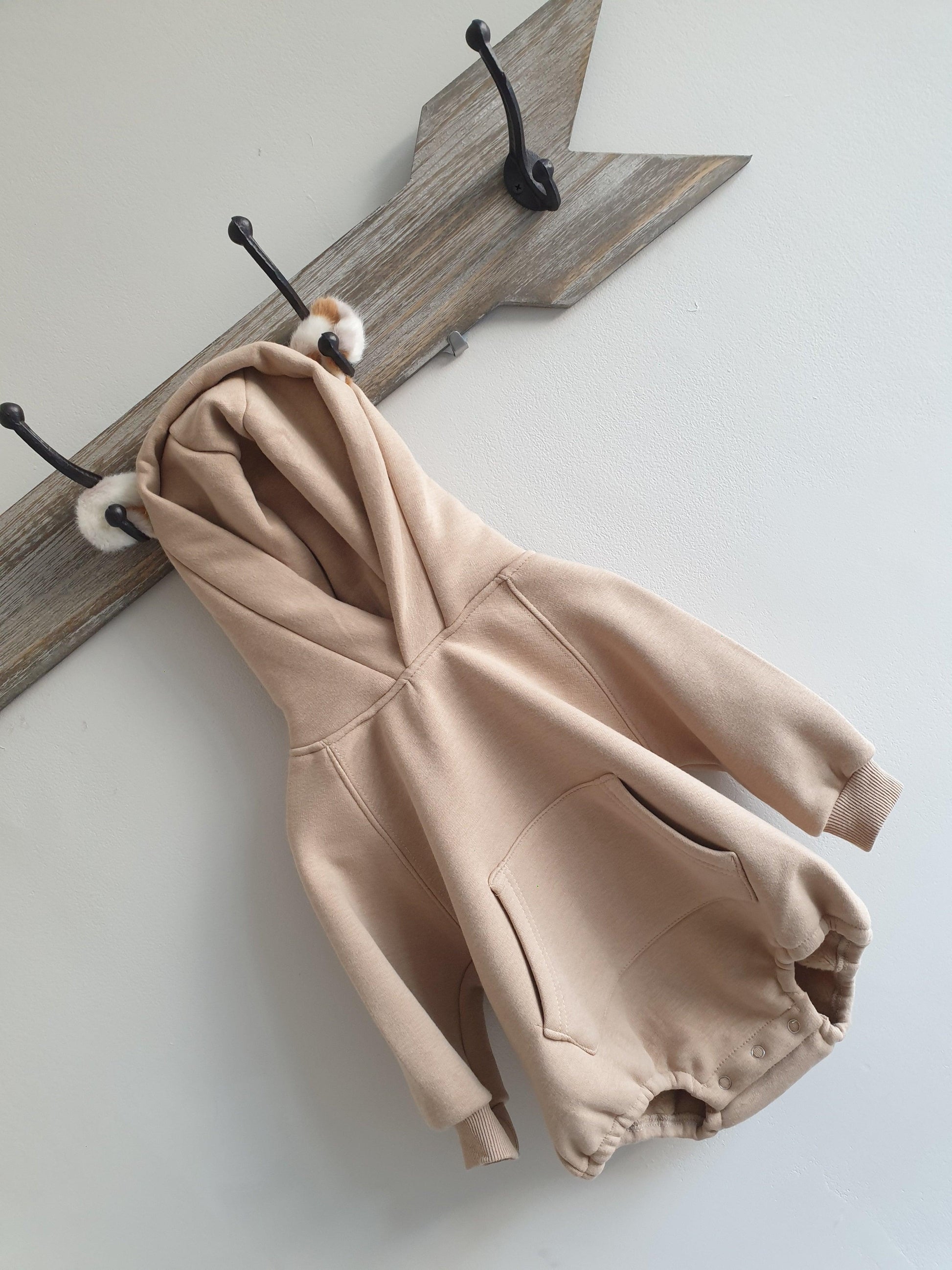 Bear Hooded Romper ( Brown /Ivory) - nunubebe