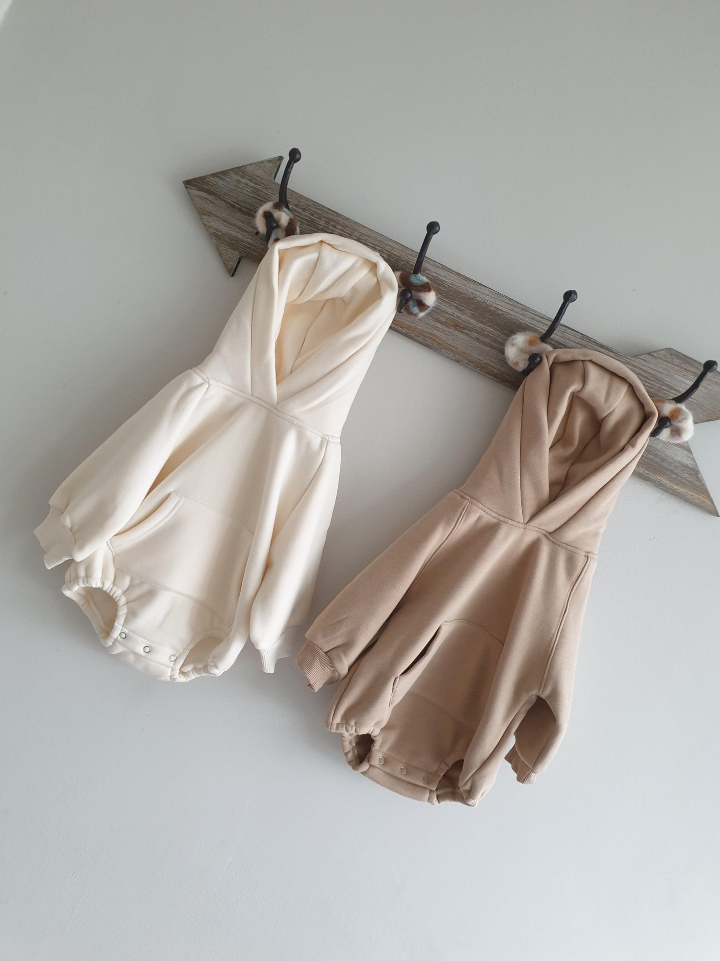 Bear Hooded Romper ( Brown /Ivory) - nunubebe