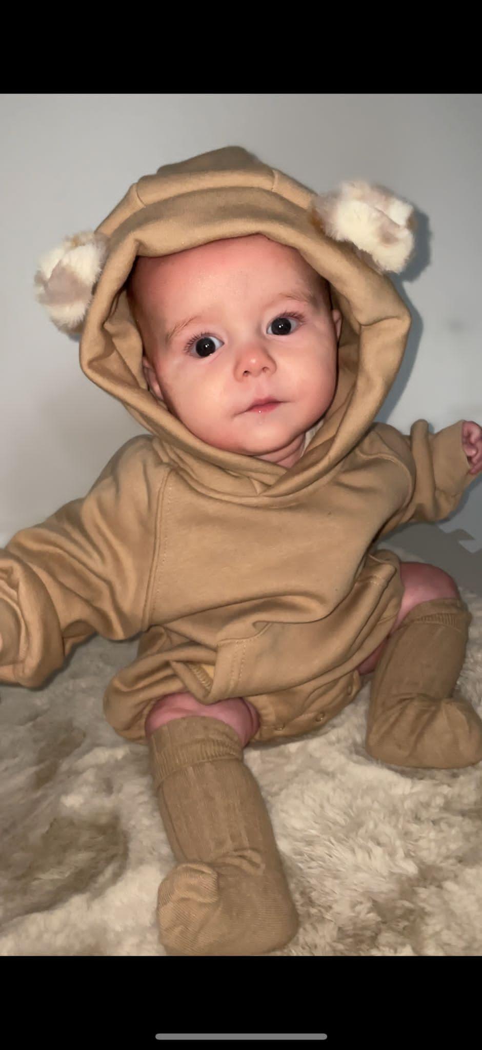 Bear Hooded Romper ( Brown /Ivory) - nunubebe