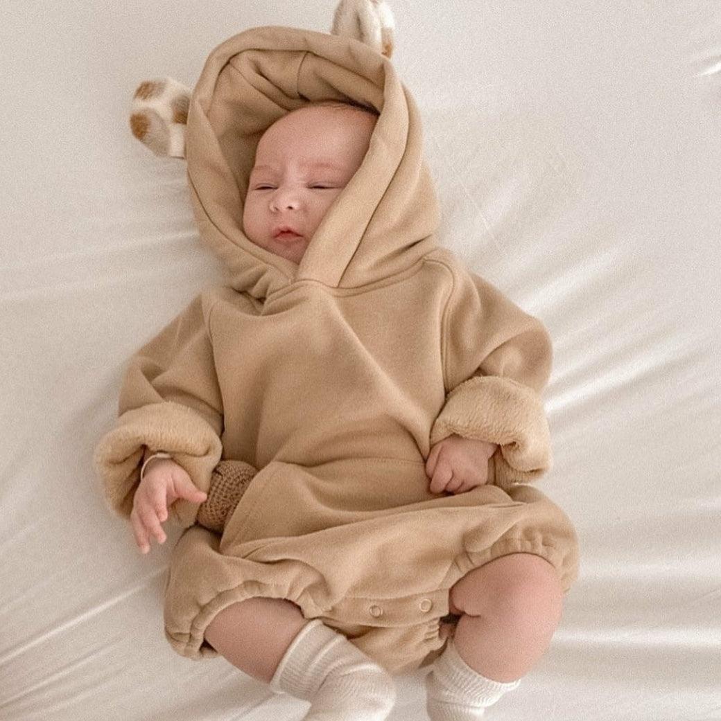 Bear Hooded Romper ( Brown /Ivory) - nunubebe