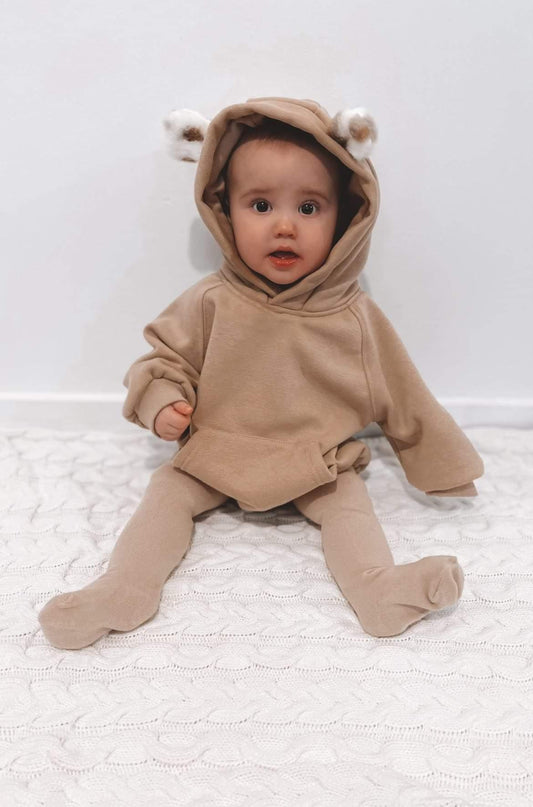Bear Hooded Romper ( Brown /Ivory) - nunubebe
