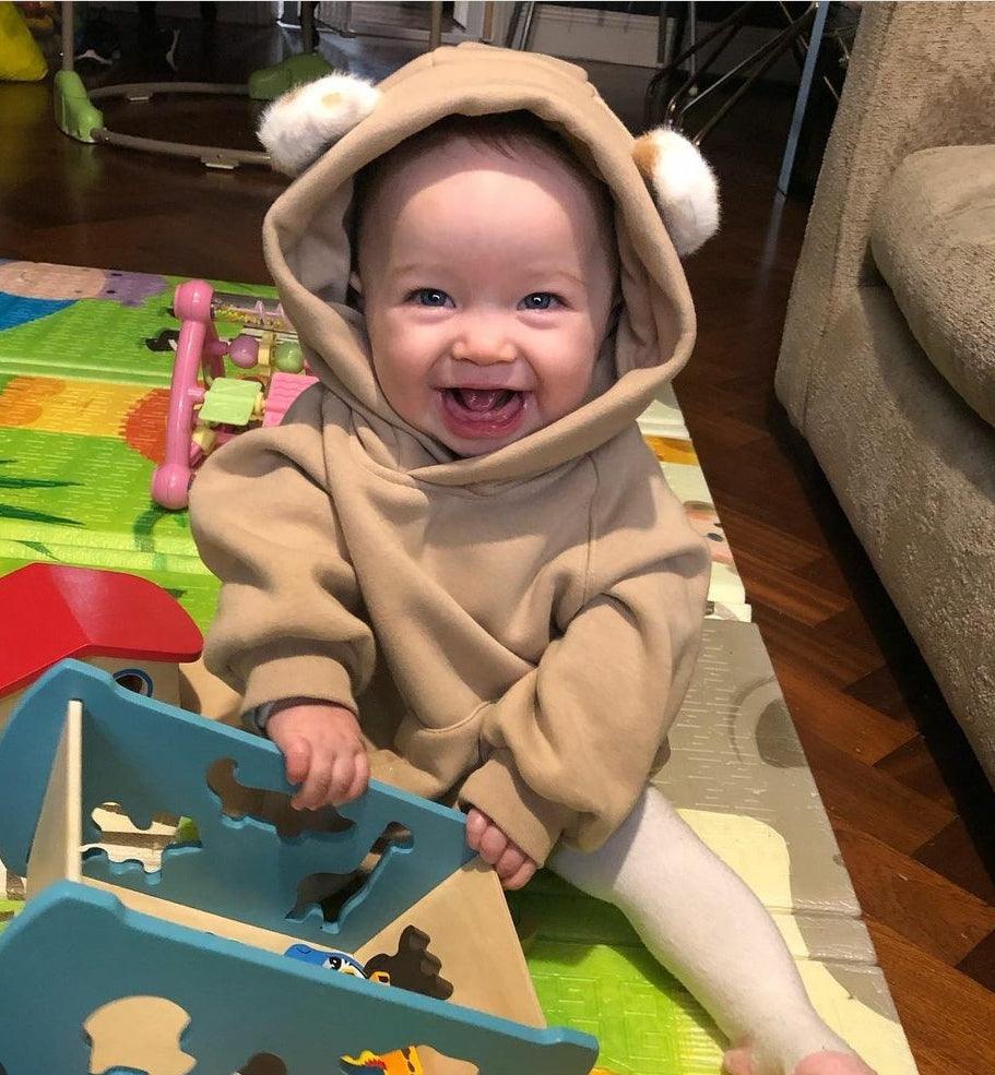 Bear Hooded Romper ( Brown /Ivory) - nunubebe